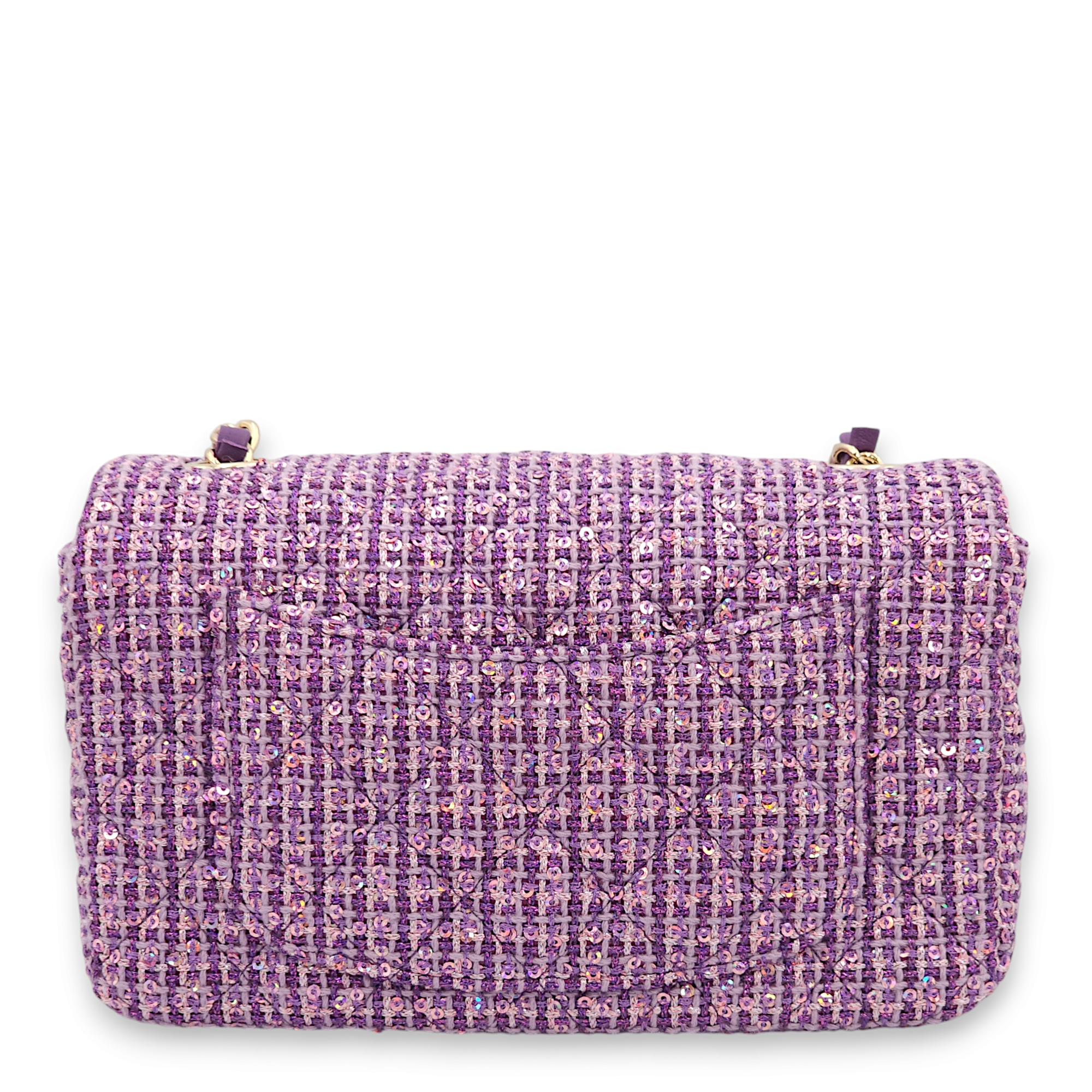 Rectangle Mini Purple, Pink Crossbody Bag in Tweed, Gold hardware