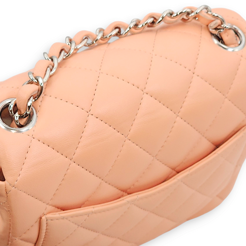 Classic Quilted Square Mini Salmon Pink Shoulder Bag in Lambskin, Palladium hardware