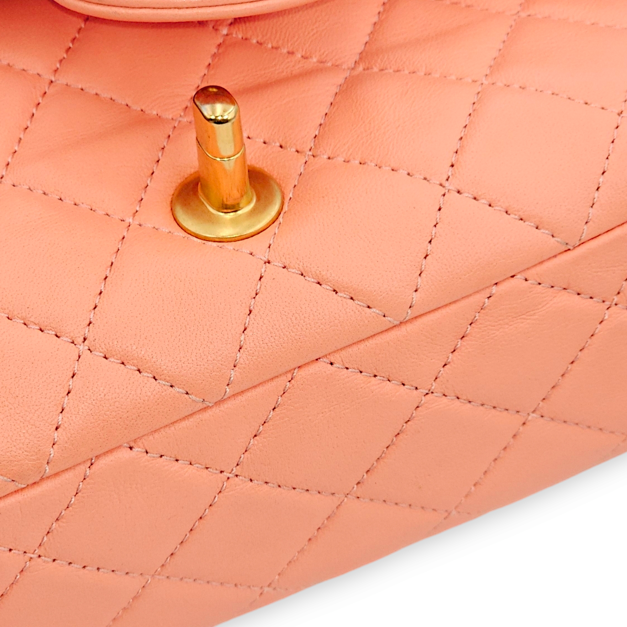 Pearl Crush Rectangle Mini Salmon Pink Crossbody Bag in Lambskin, Gold hardware