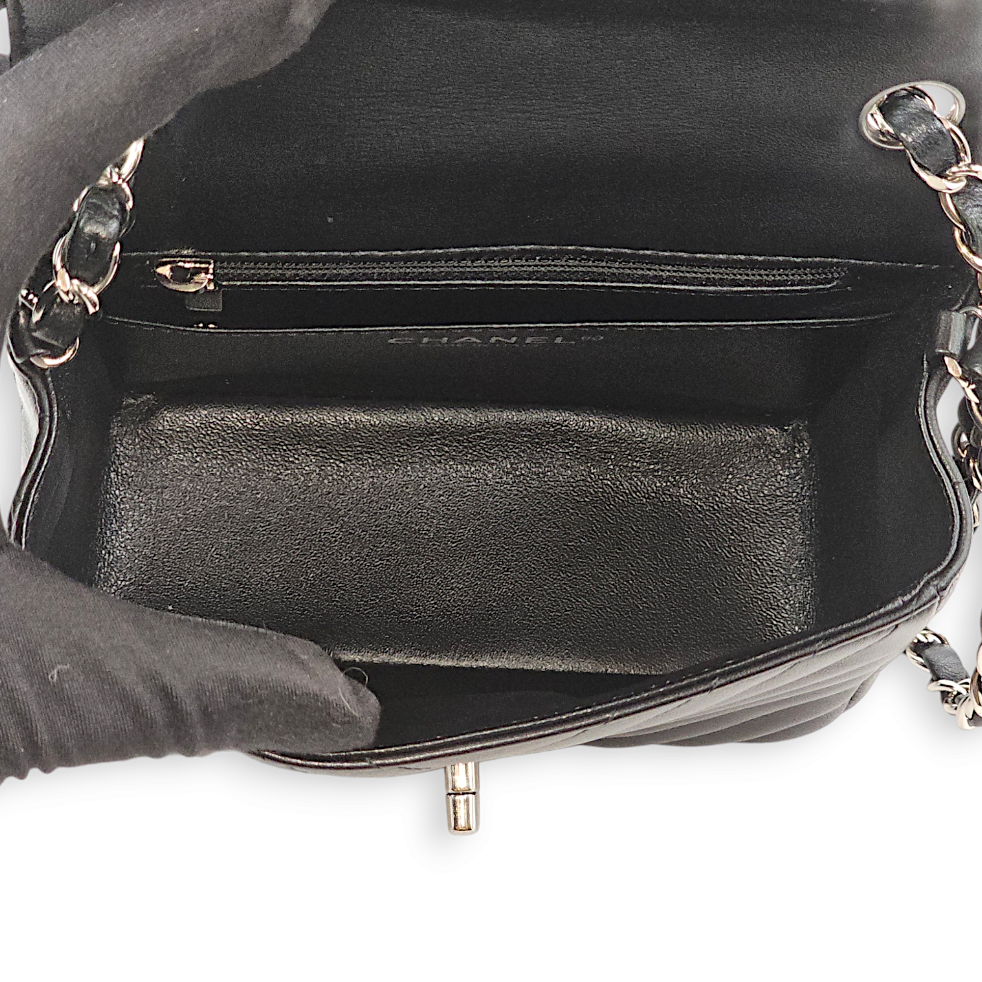 Chevron Mini Black Crossbody Bag in Lambskin, Palladium hardware