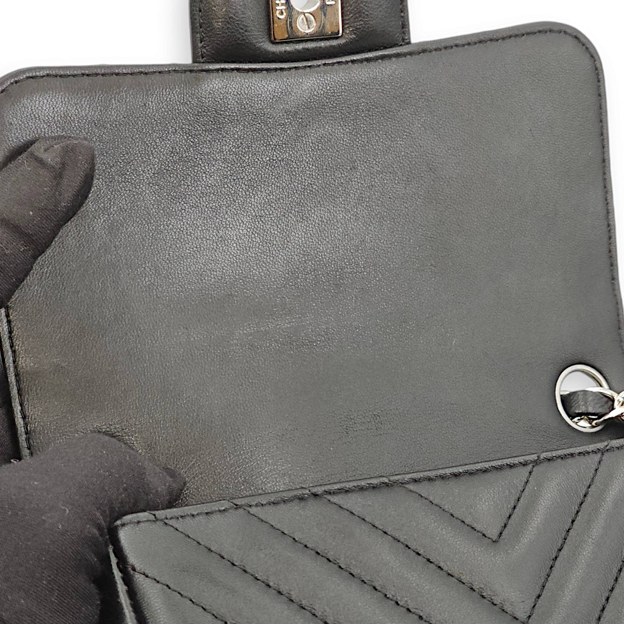 Chevron Mini Black Crossbody Bag in Lambskin, Palladium hardware