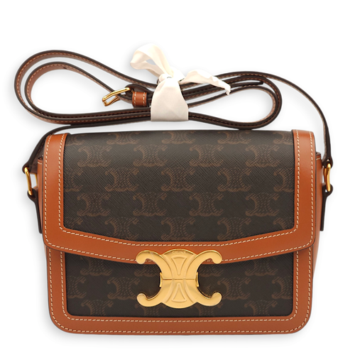 Teen Triomphe Dark Grey/Brown Crossbody Bag in Calfskin