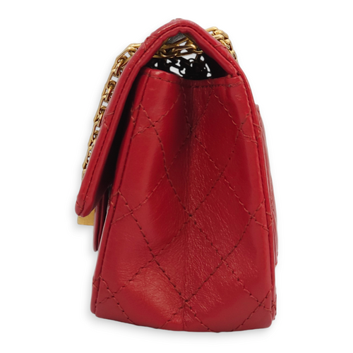 2.55 Reissue Mini Red Crossbody Bag in Distressed leather, Gold hardware