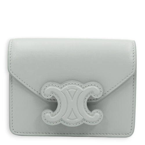 Triomphe On Chain Pastel Blue Card Holder in Calfskin, Gold hardware