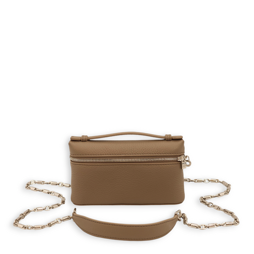 Extra Pocket Pouch Mini Etoupe Crossbody Bag in Calfskin, Palladium hardware