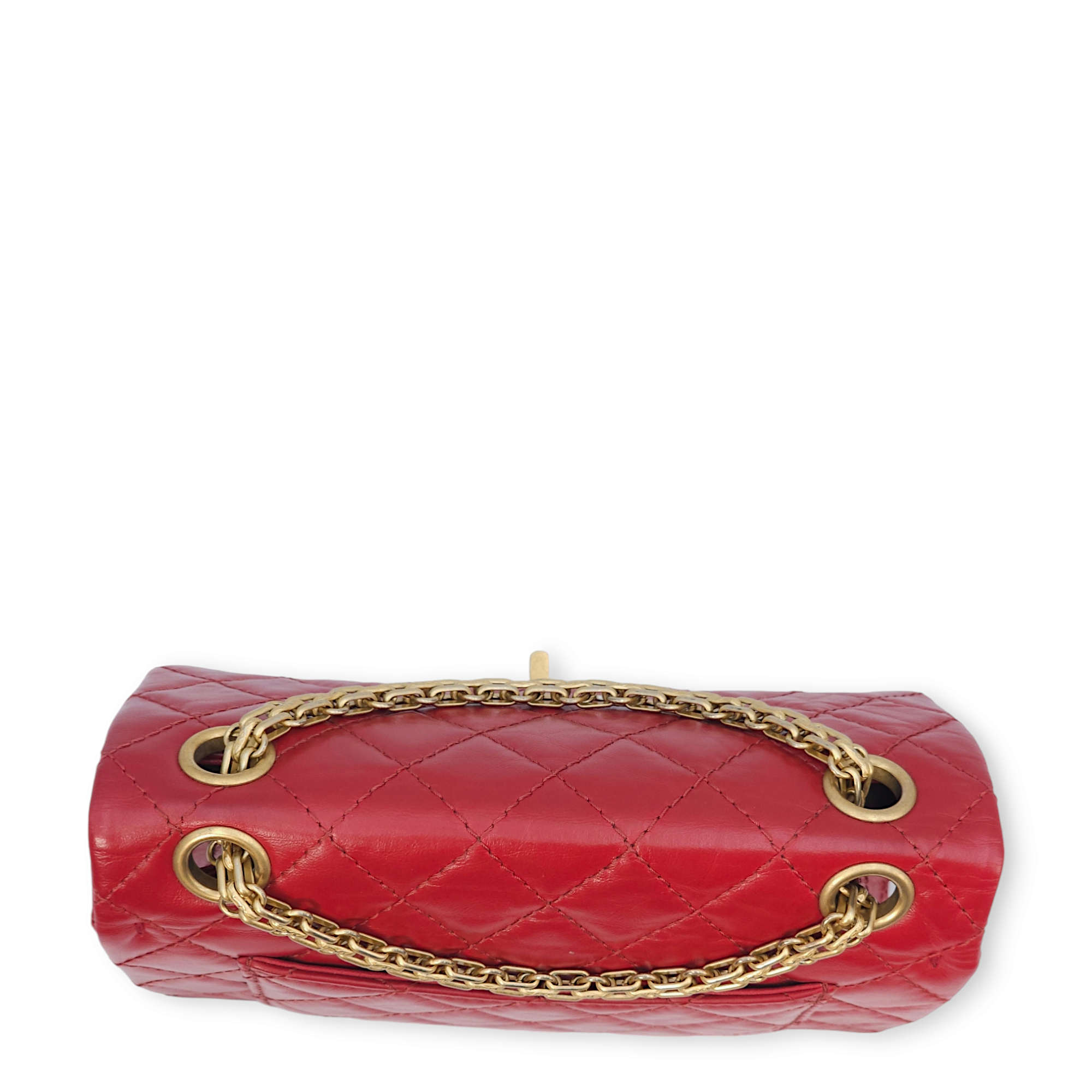 2.55 Reissue Mini Red Crossbody Bag in Distressed leather, Gold hardware