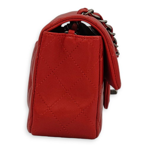 Rectangle Mini Red Crossbody Bag in Lambskin, Ruthenium hardware