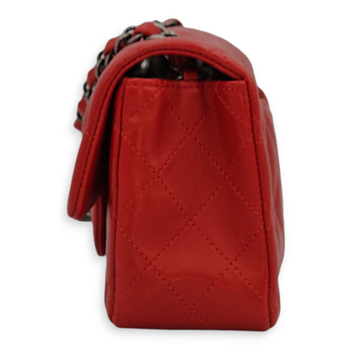 Rectangle Mini Red Crossbody Bag in Lambskin, Ruthenium hardware