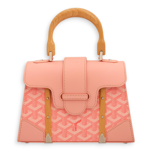 Saigon Structured Mini Powder Pink Top Handle Bag in Goyardine Canvas, Palladium hardware