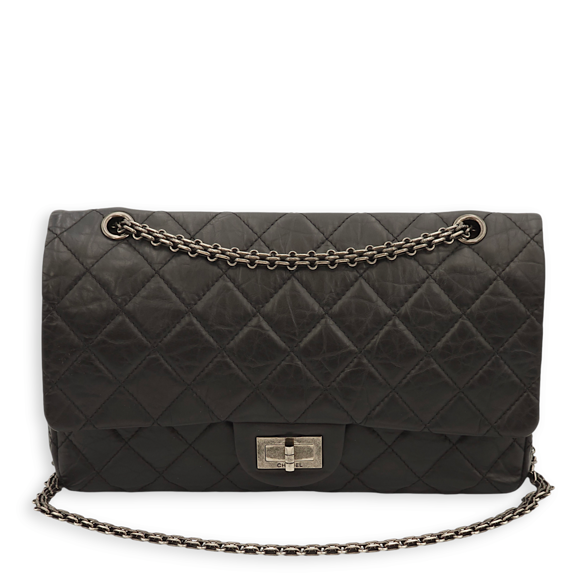 Reissue 227 Black Crossbody Bag in Distressed leather, Ruthenium hardware