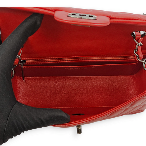 Rectangle Mini Red Crossbody Bag in Lambskin, Ruthenium hardware