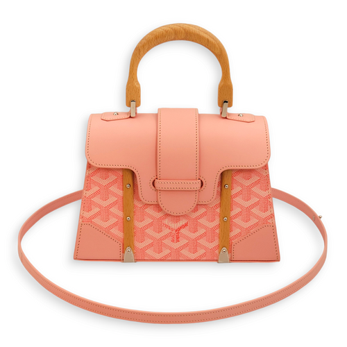 Saigon Structured Mini Powder Pink Top Handle Bag in Goyardine Canvas, Palladium hardware