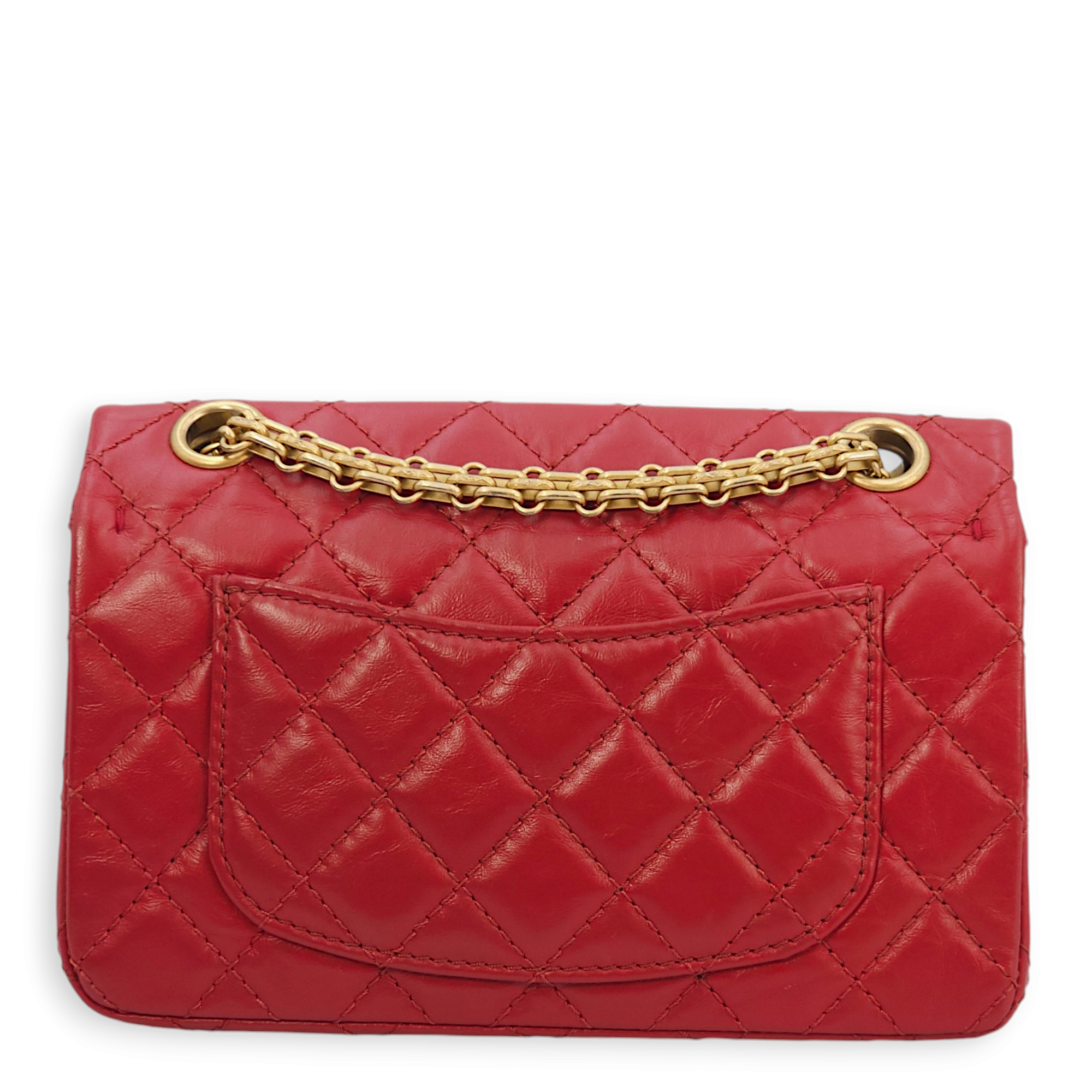 2.55 Reissue Mini Red Crossbody Bag in Distressed leather, Gold hardware