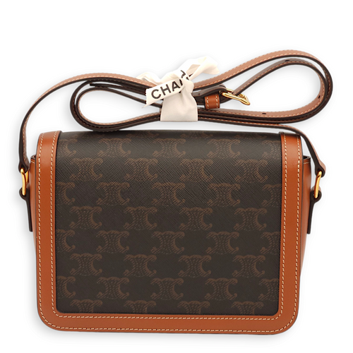 Teen Triomphe Dark Grey/Brown Crossbody Bag in Calfskin