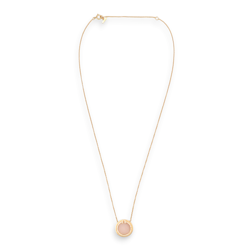 Diamond and Pinic Opal Circle Pendant 46 Diamonds Necklace in Rose Gold