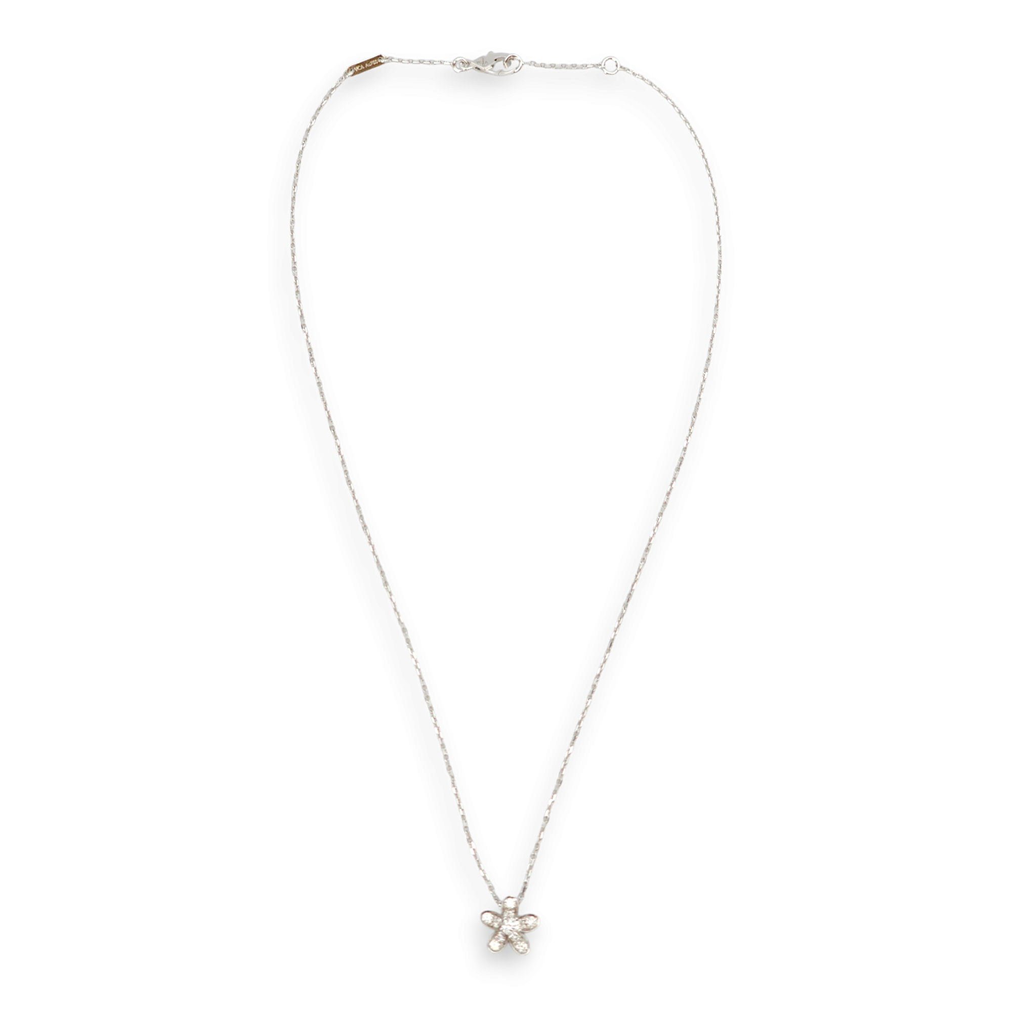 Socrate Flower Pendant 11 Diamond, 0.13 Carat Necklace in White Gold