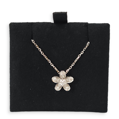 Socrate Flower Pendant 11 Diamond, 0.13 Carat Necklace in White Gold