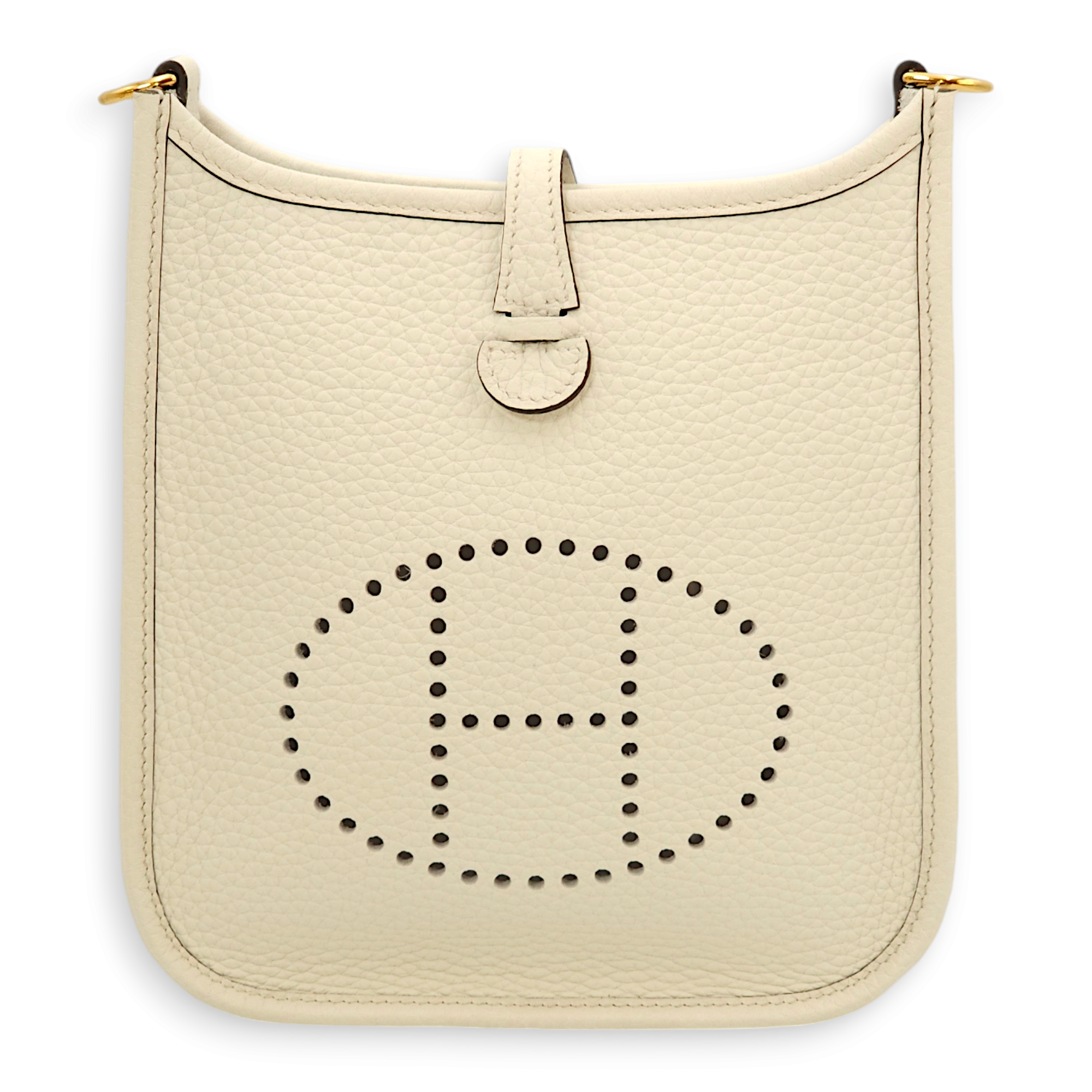 Evelyne Mini New White in Clemence, Gold hardware