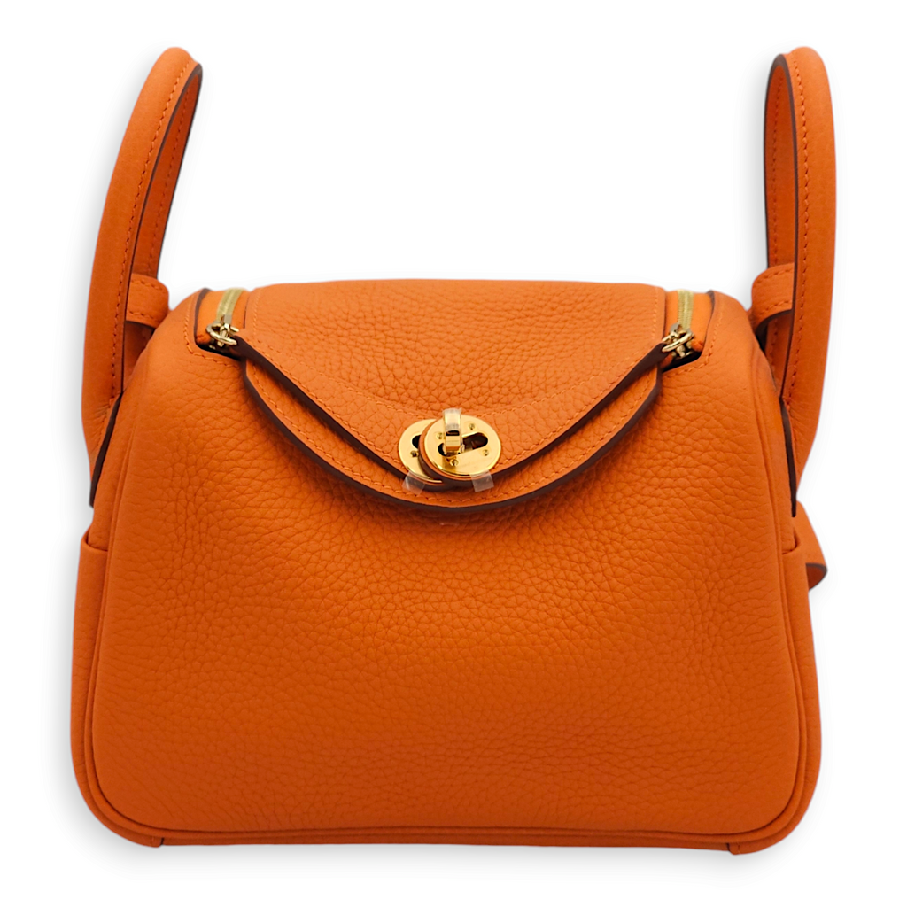 Hermès Lindy Mini Orange in Clemence, Gold hardware Singapore