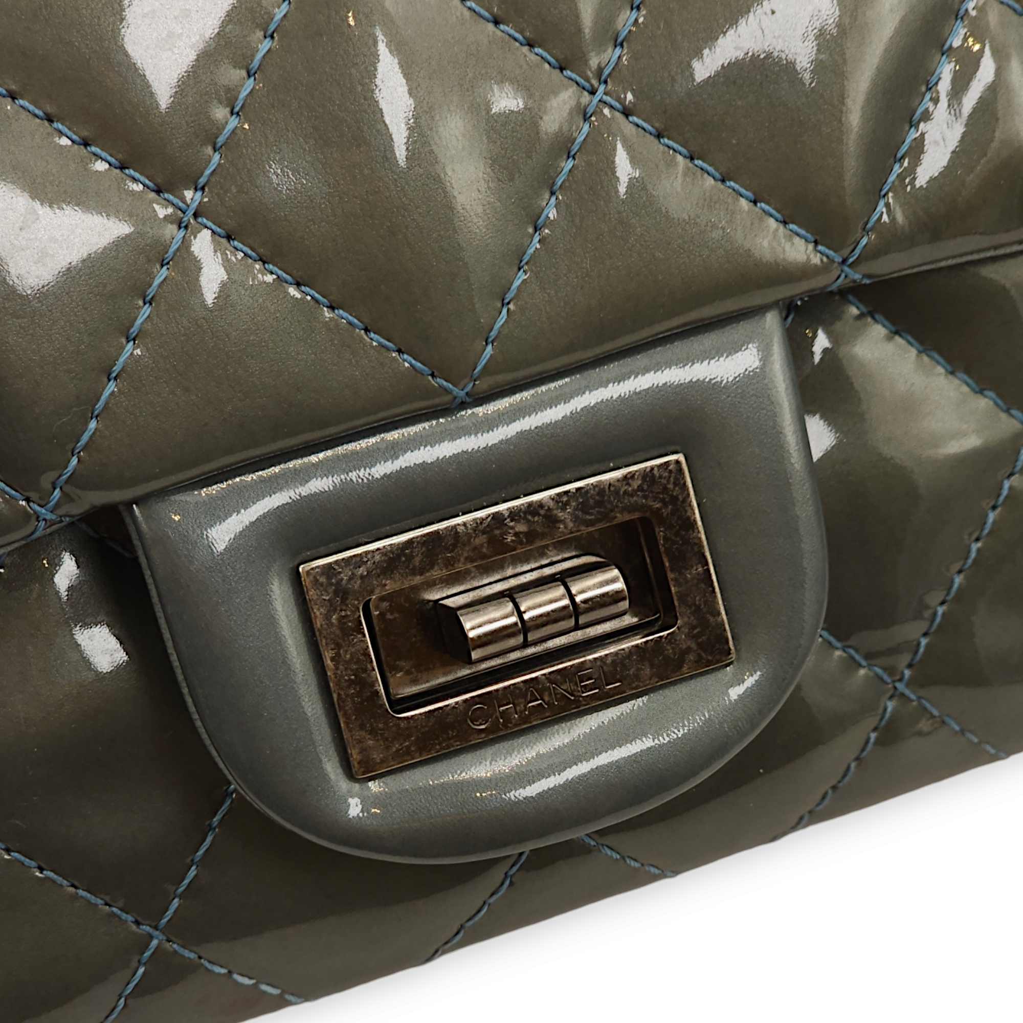 Reissue 227 (31cm) Metallic Blue Crossbody Bag in Patent Leather, Ruthenium hardware