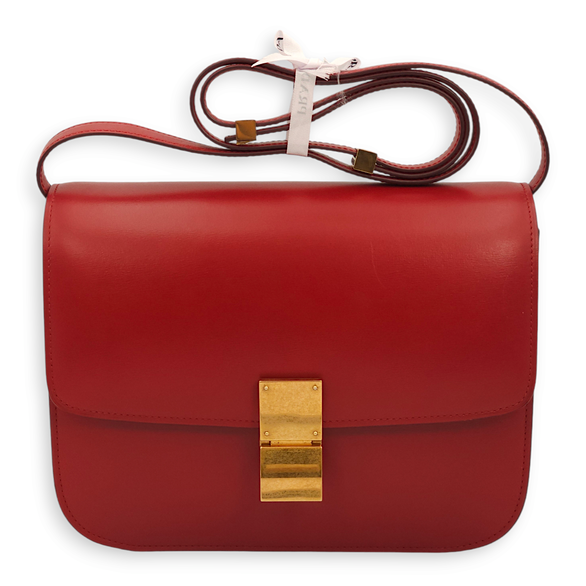 Classic Box Medium Red Shoulder Bag in Calfskin, Gold hardware