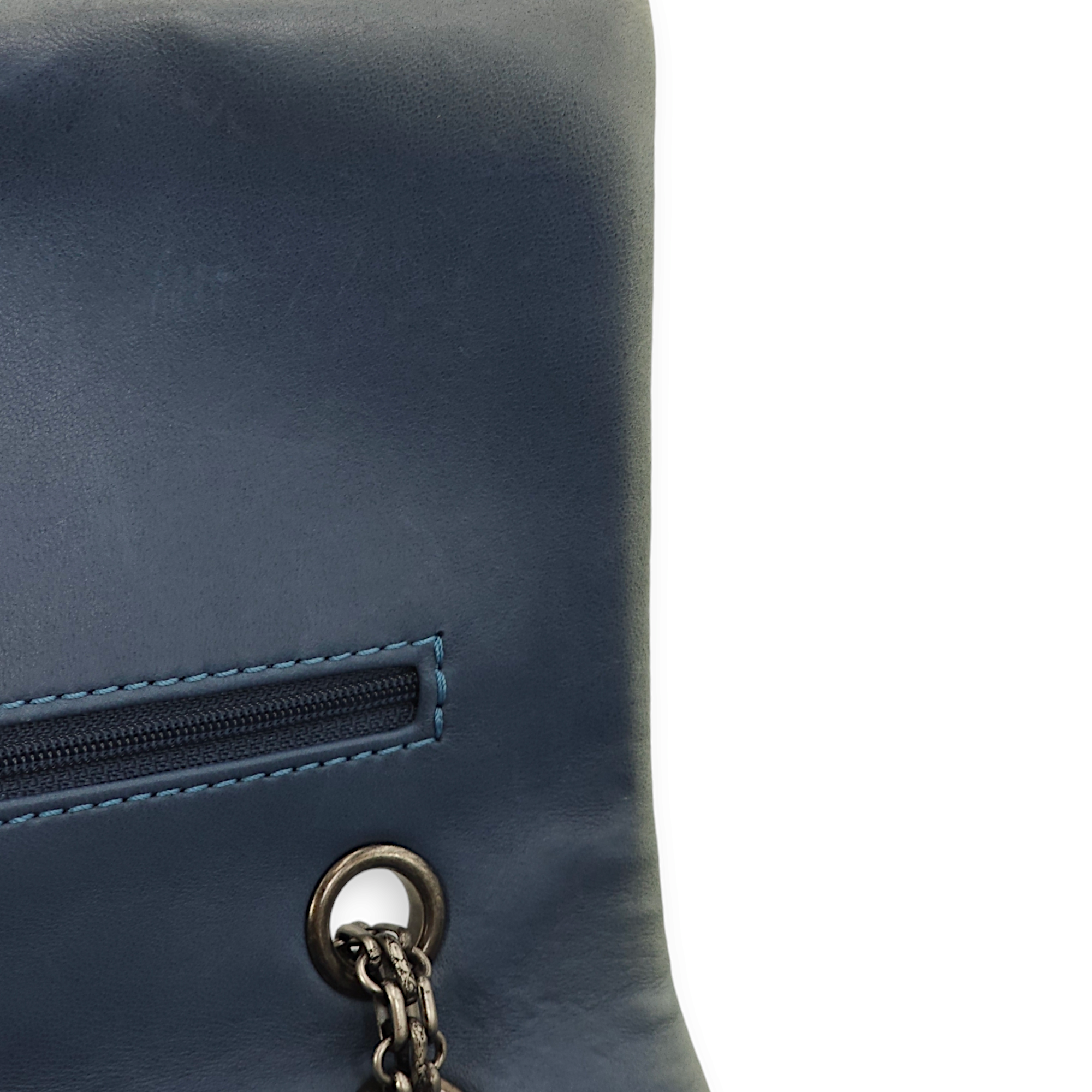 Reissue 227 (31cm) Metallic Blue Crossbody Bag in Patent Leather, Ruthenium hardware