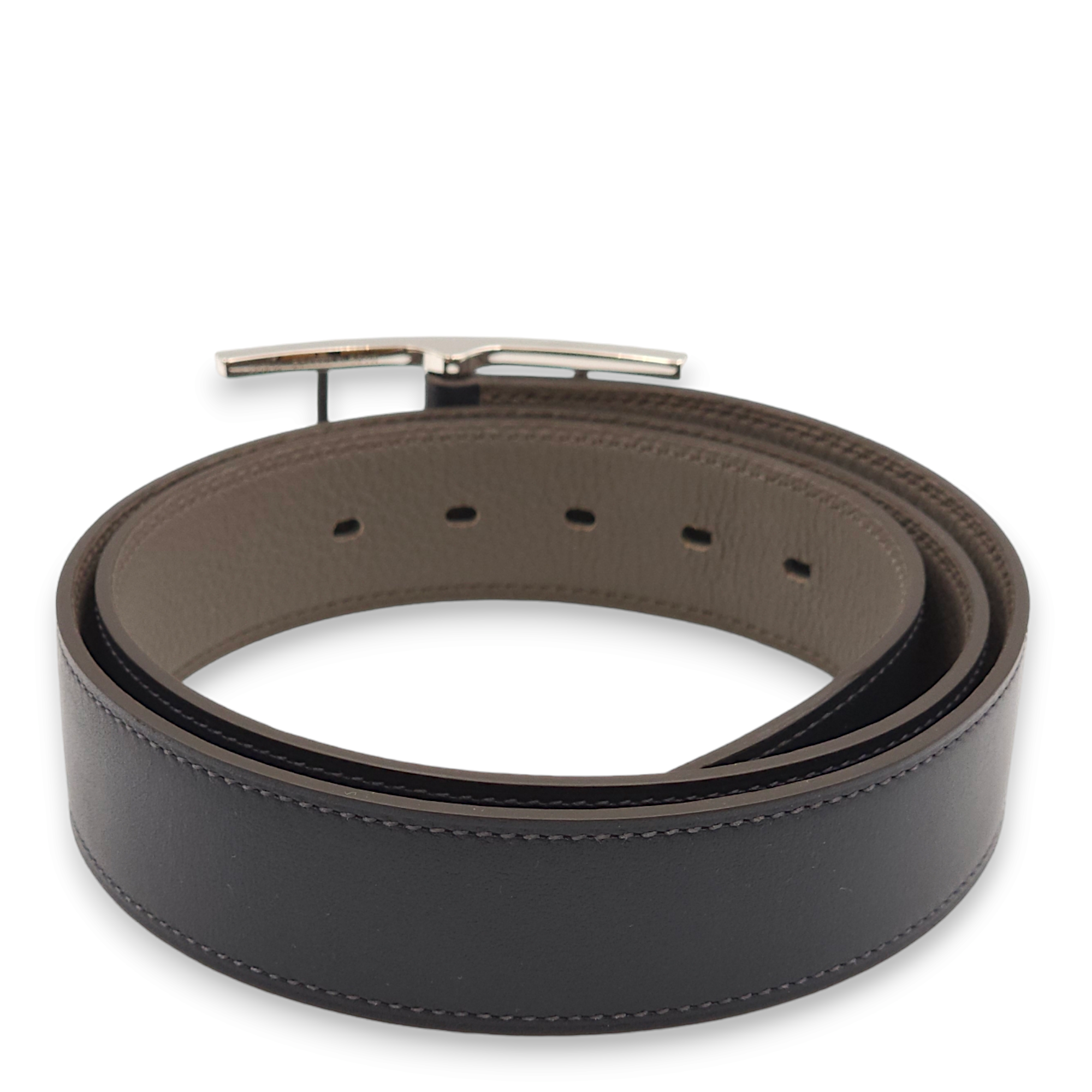 Quetin Reversible 32mm by 85cm Blue De Prusse/Etain Belt in Togo, Palladium hardware