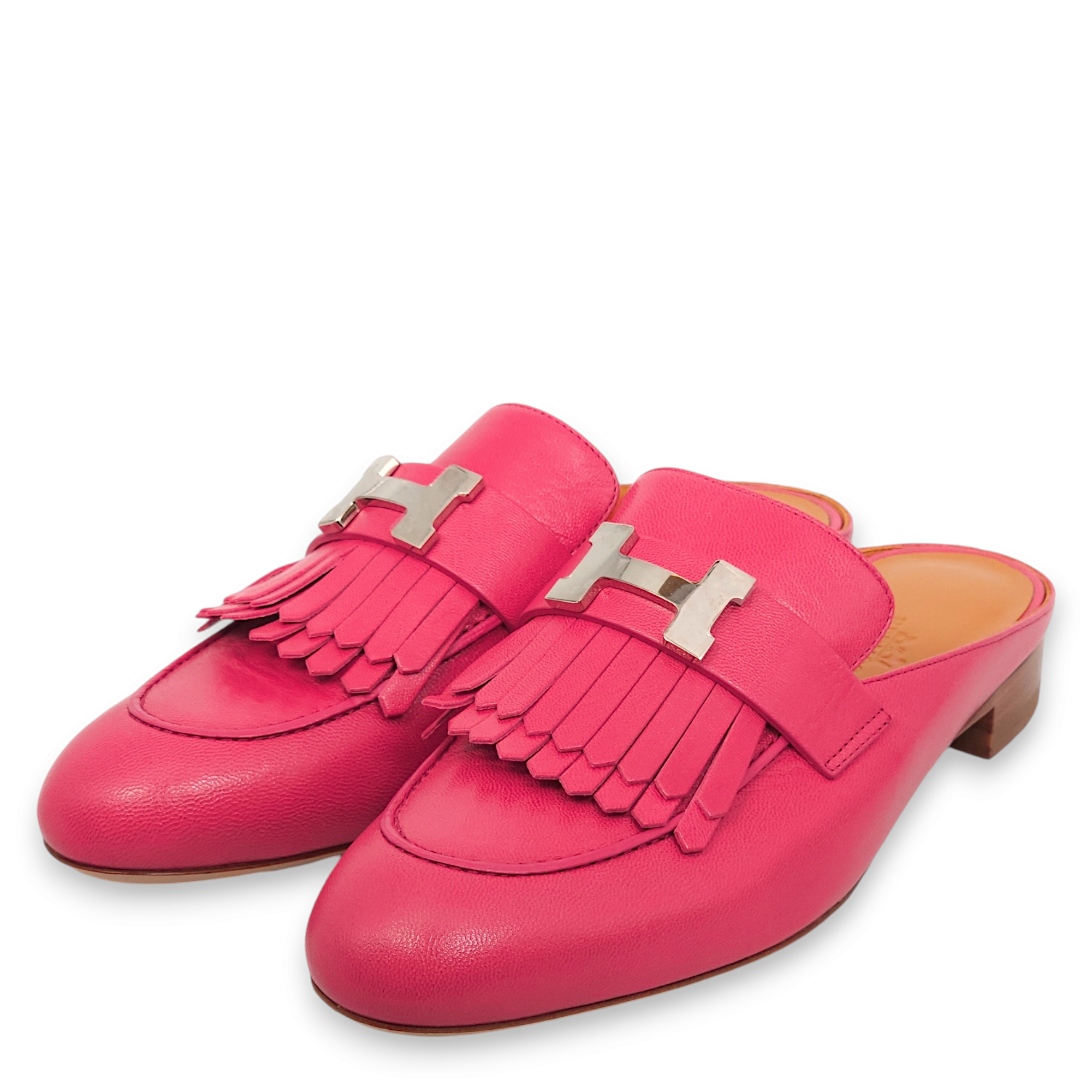 Rivoli 37.5 Rose Azalee Mules in Goat Leather, Palladium hardware