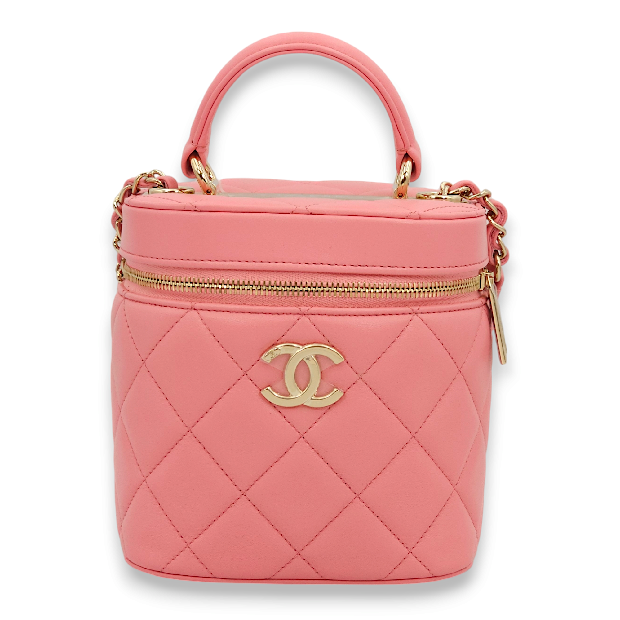 Quilted Pink Vanity Bag in Lambskin, Gold hardware