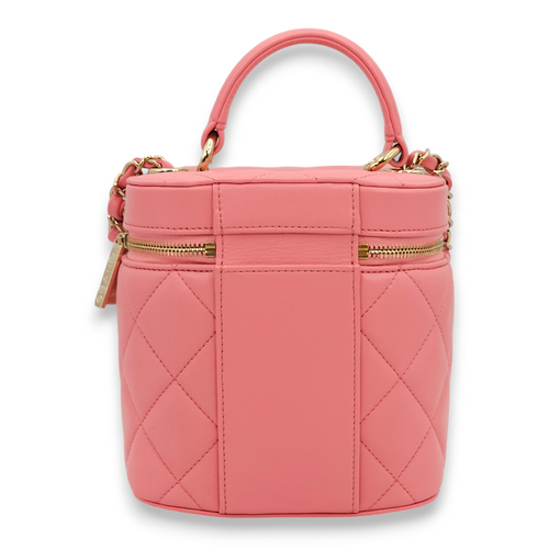 Quilted Pink Vanity Bag in Lambskin, Gold hardware