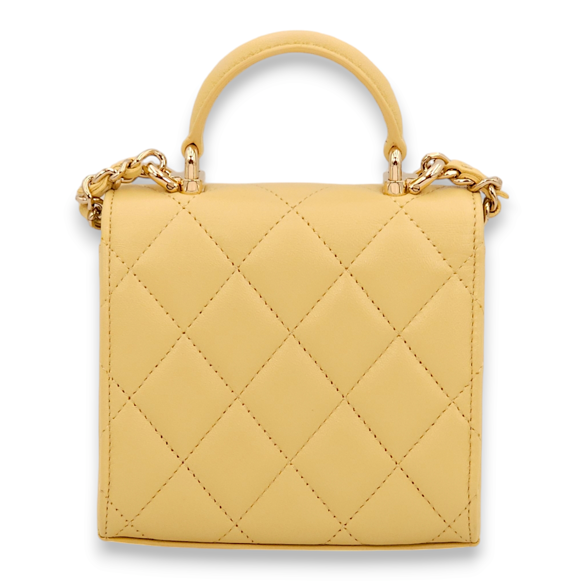 Quilted Mini Yellow Top Handle Bag in Lambskin, Gold hardware