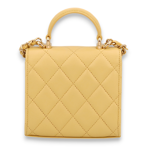 Quilted Mini Yellow Top Handle Bag in Lambskin, Gold hardware