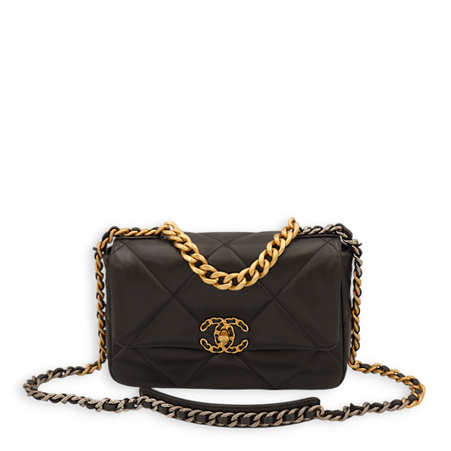 C19 Flap Small Black Shoulder Bag in Lambskin, 3-Tone hardware