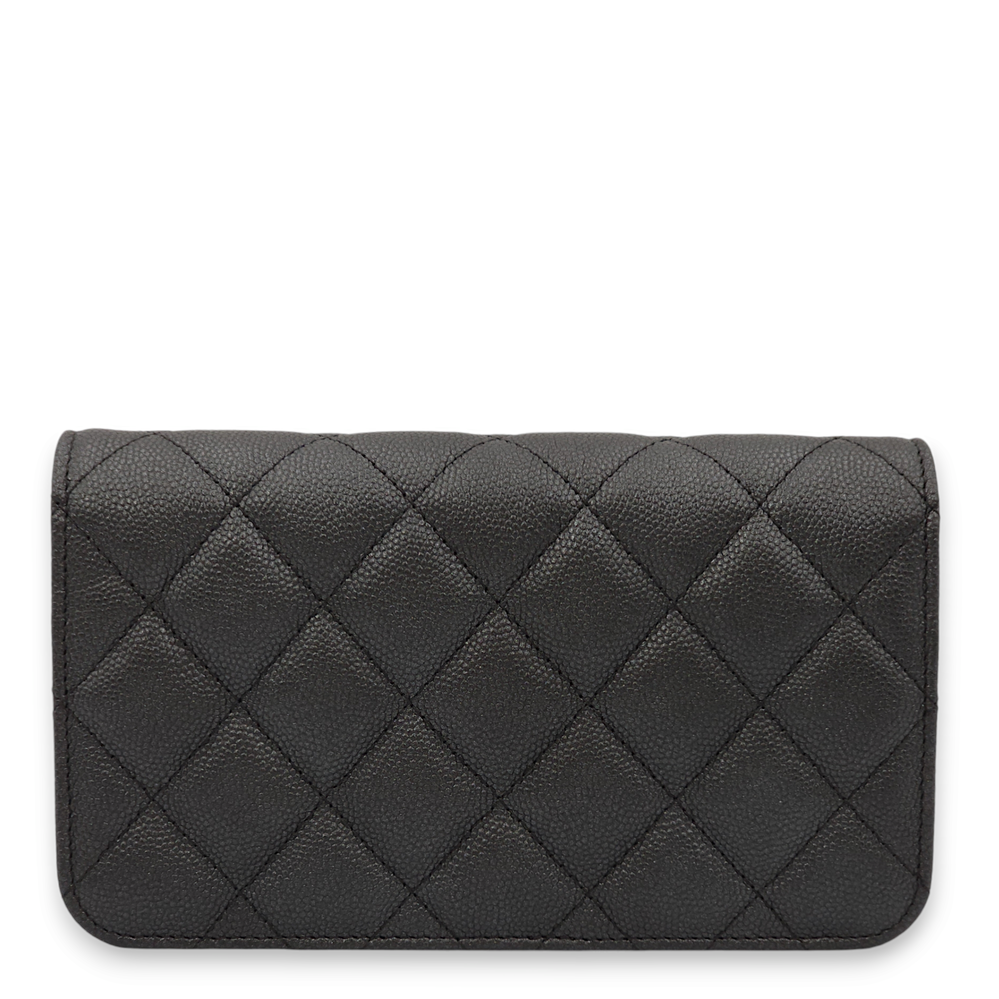 Quilted Black Wallet On Chain in Caviar Leather