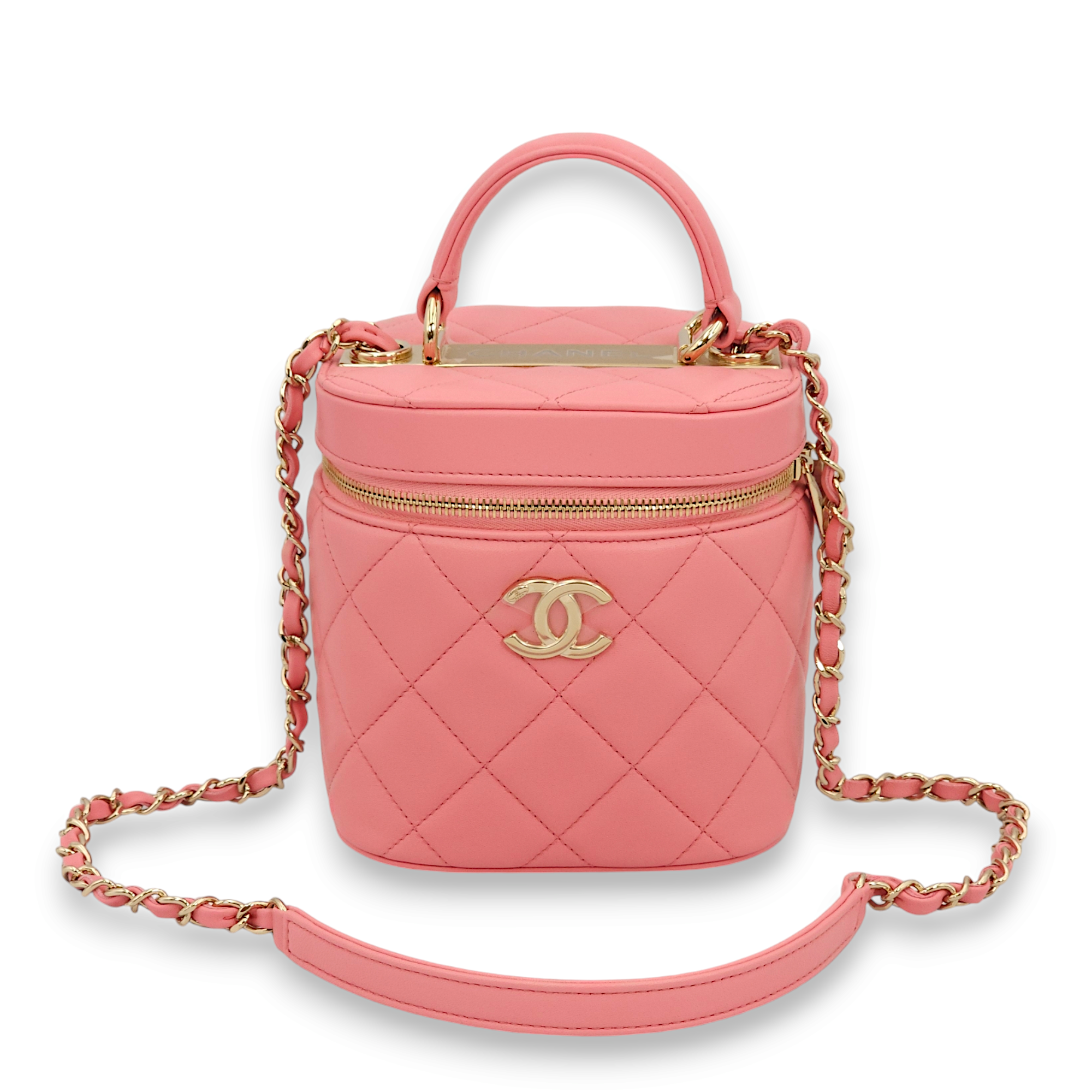 Quilted Pink Vanity Bag in Lambskin, Gold hardware