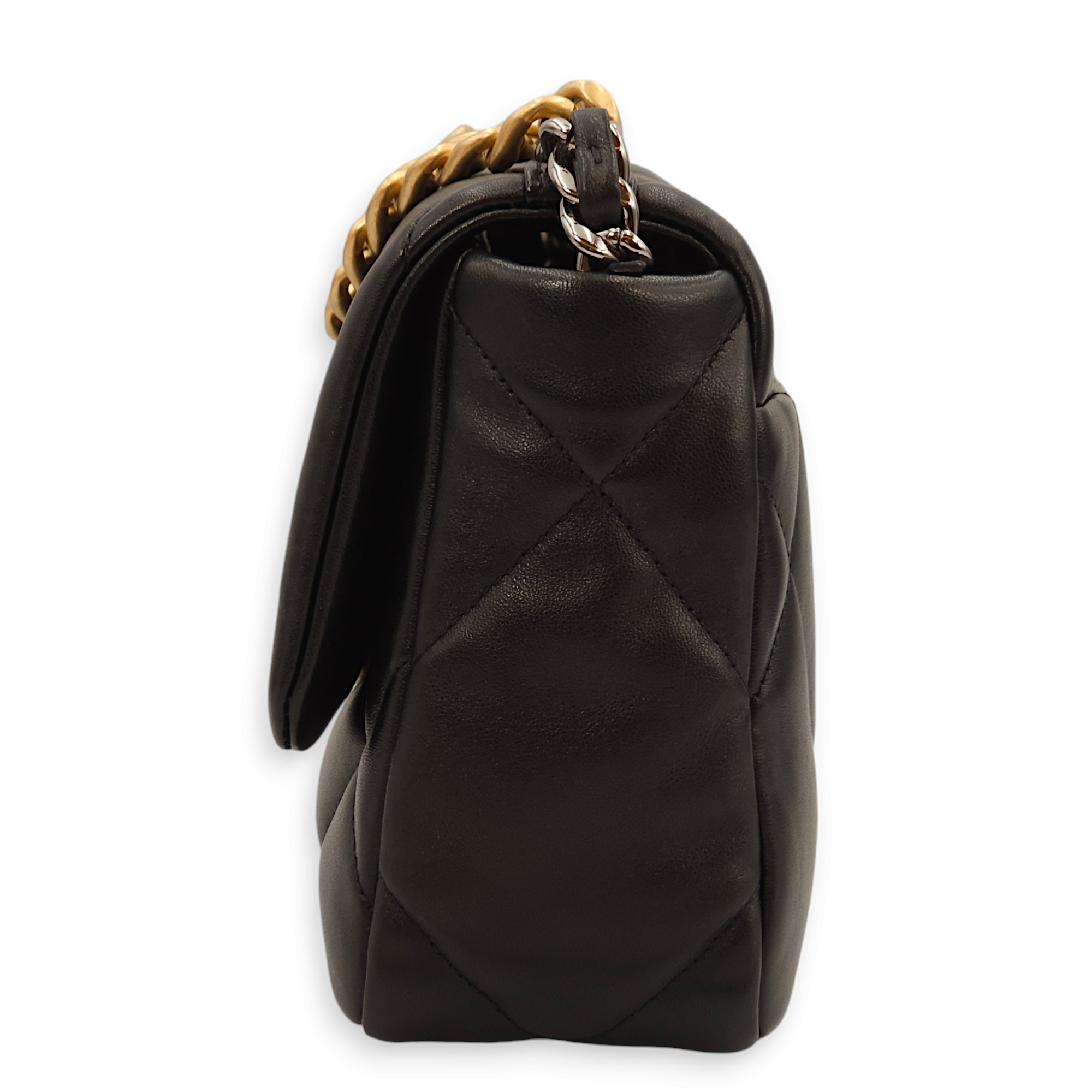 C19 Flap Small Black Shoulder Bag in Lambskin, 3-Tone hardware