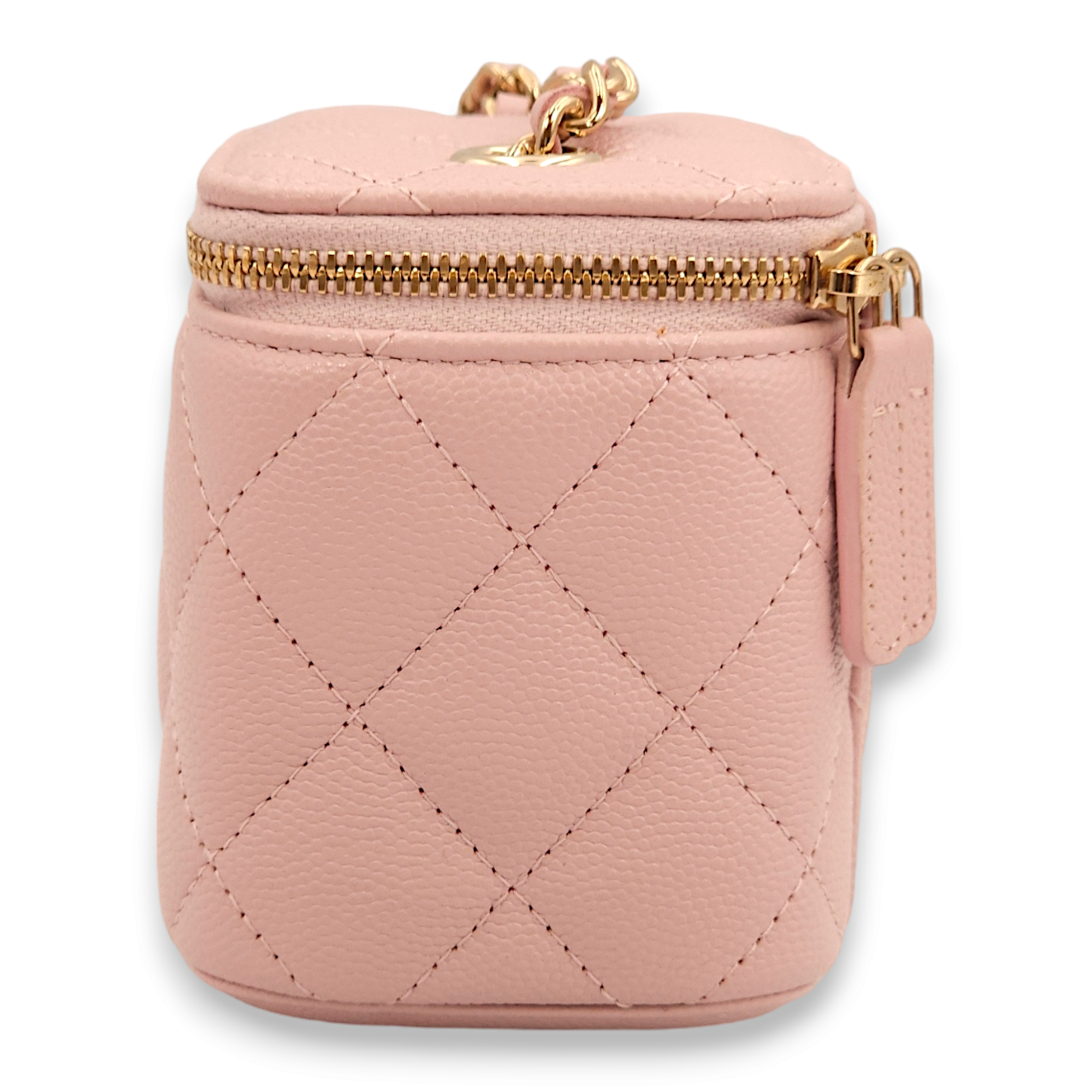 Quilted Mini Pink Vanity Bag in Caviar Leather, Gold hardware