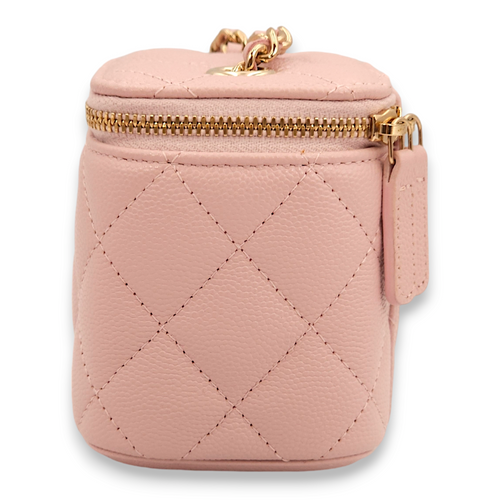 Quilted Mini Pink Vanity Bag in Caviar Leather, Gold hardware