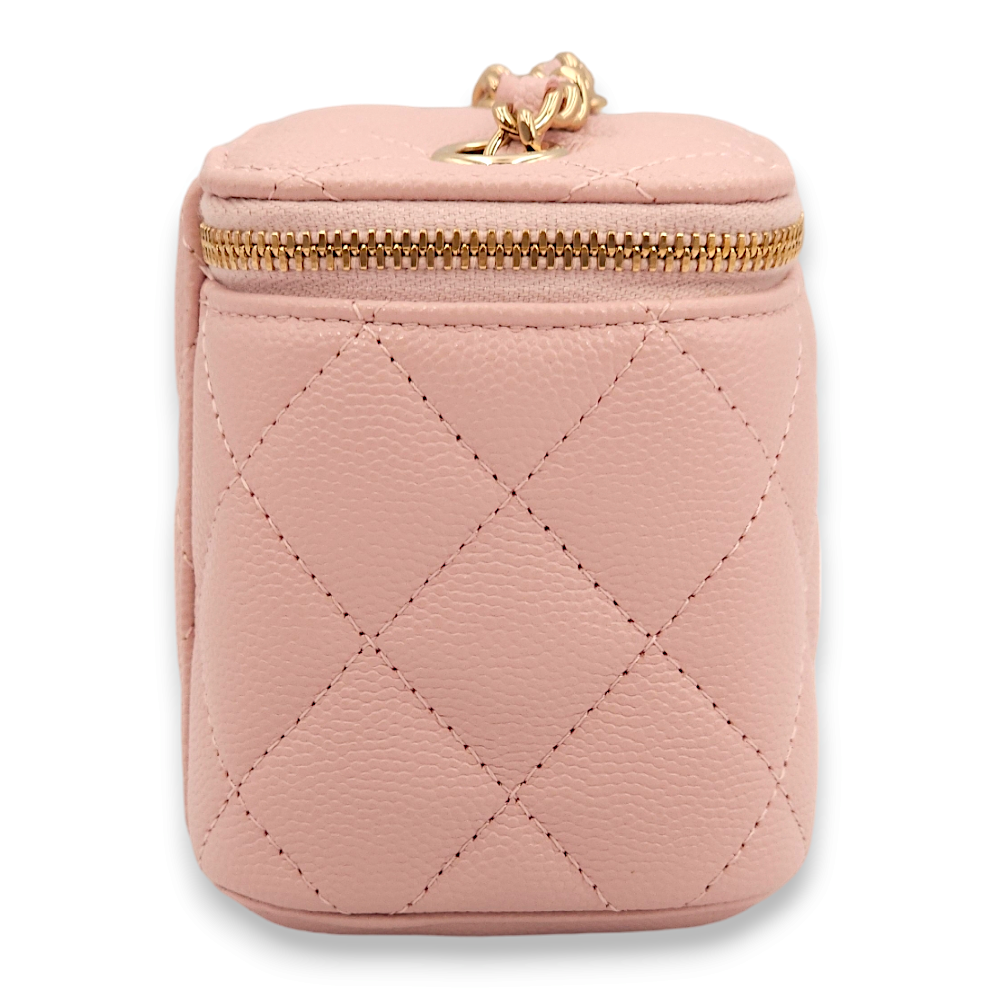 Quilted Mini Pink Vanity Bag in Caviar Leather, Gold hardware