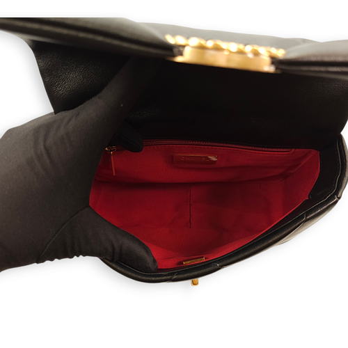 C19 Flap Small Black Shoulder Bag in Lambskin, 3-Tone hardware