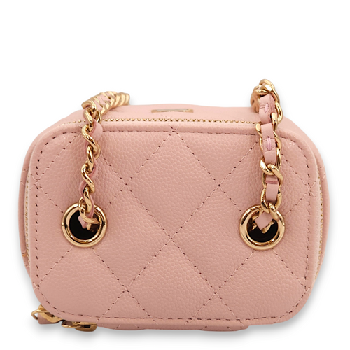 Quilted Mini Pink Vanity Bag in Caviar Leather, Gold hardware