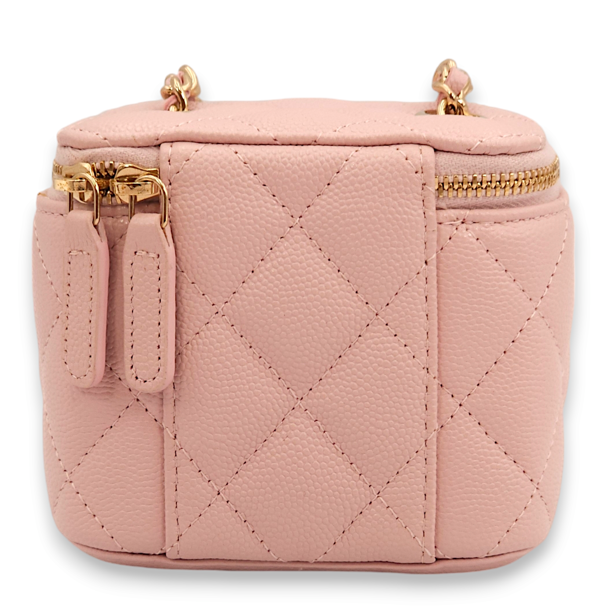 Quilted Mini Pink Vanity Bag in Caviar Leather, Gold hardware