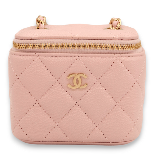 Quilted Mini Pink Vanity Bag in Caviar Leather, Gold hardware