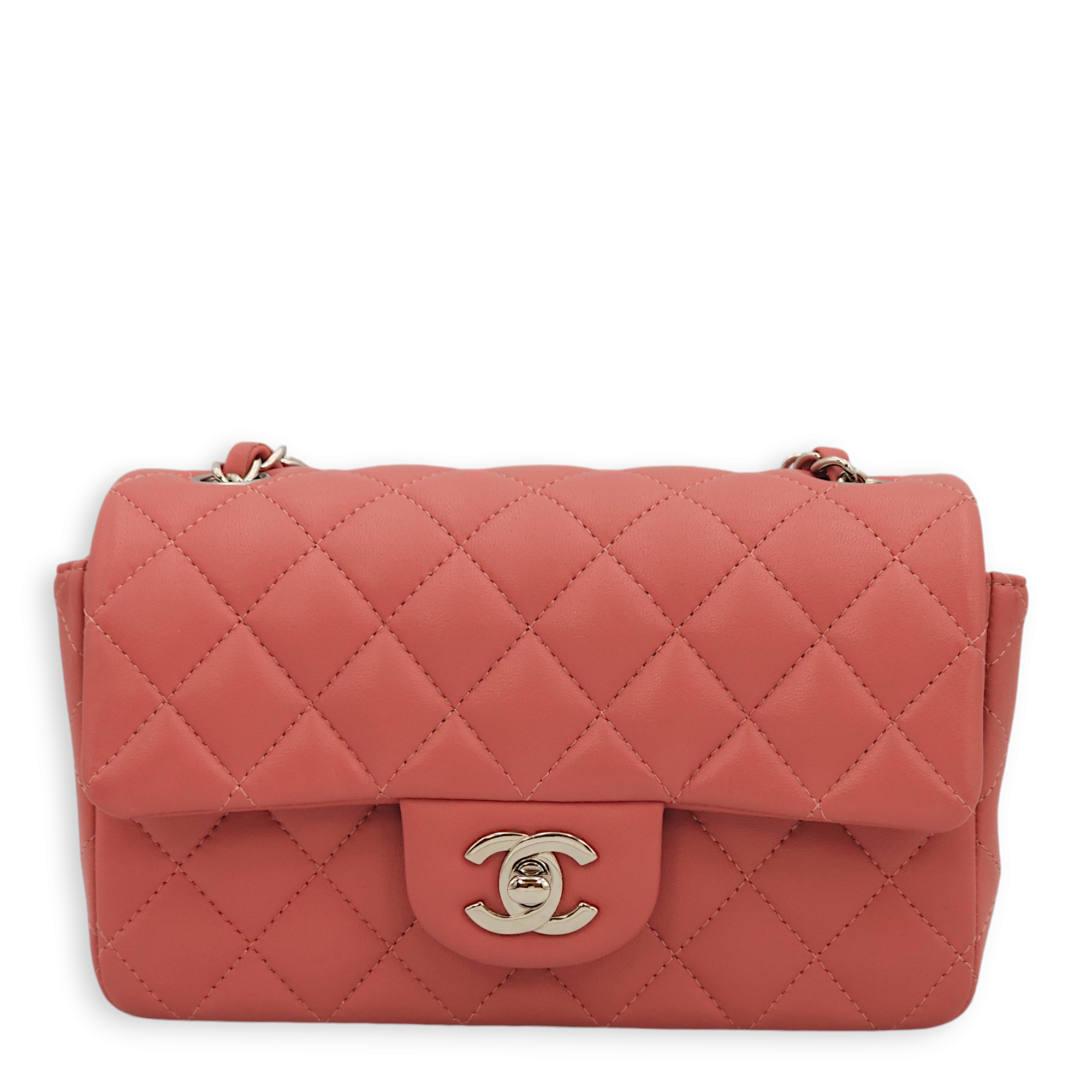 Classic Rectangle Mini Pink Crossbody Bag in Lambskin, Palladium hardware