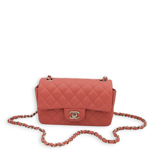 Classic Rectangle Mini Pink Crossbody Bag in Lambskin, Palladium hardware