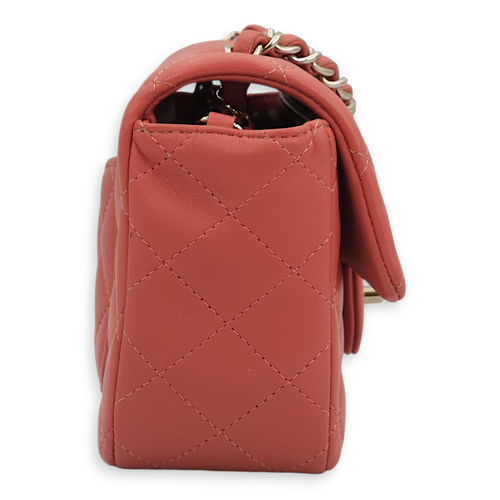 Classic Rectangle Mini Pink Crossbody Bag in Lambskin, Palladium hardware