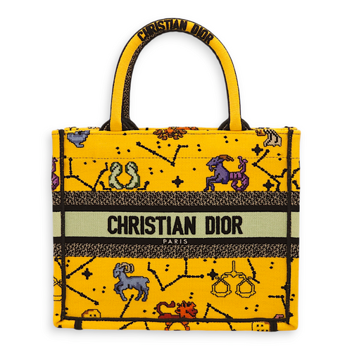 Pixel Zodiac Book Small Yellow, Multicolor Print Tote Bag in Embroidered Canvas