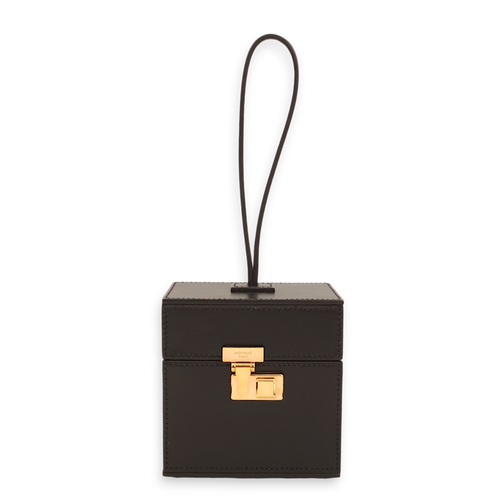 Vanity Mini Black Top Handle Bag in Calfskin, Gold hardware