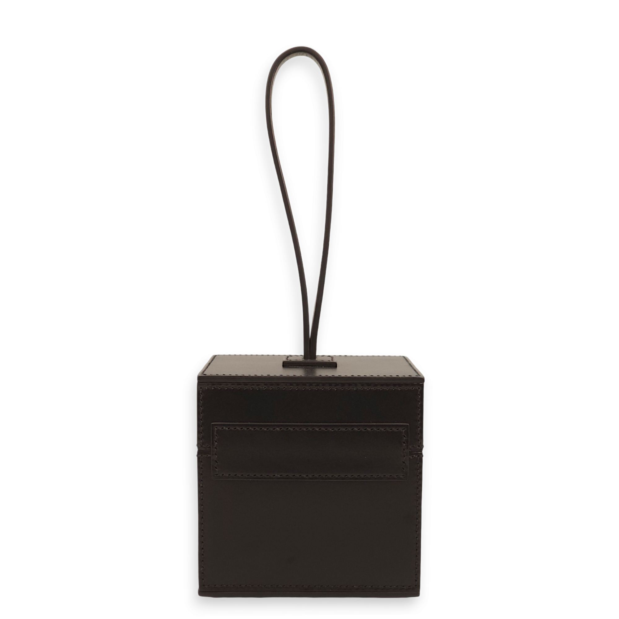 Vanity Mini Black Top Handle Bag in Calfskin, Gold hardware