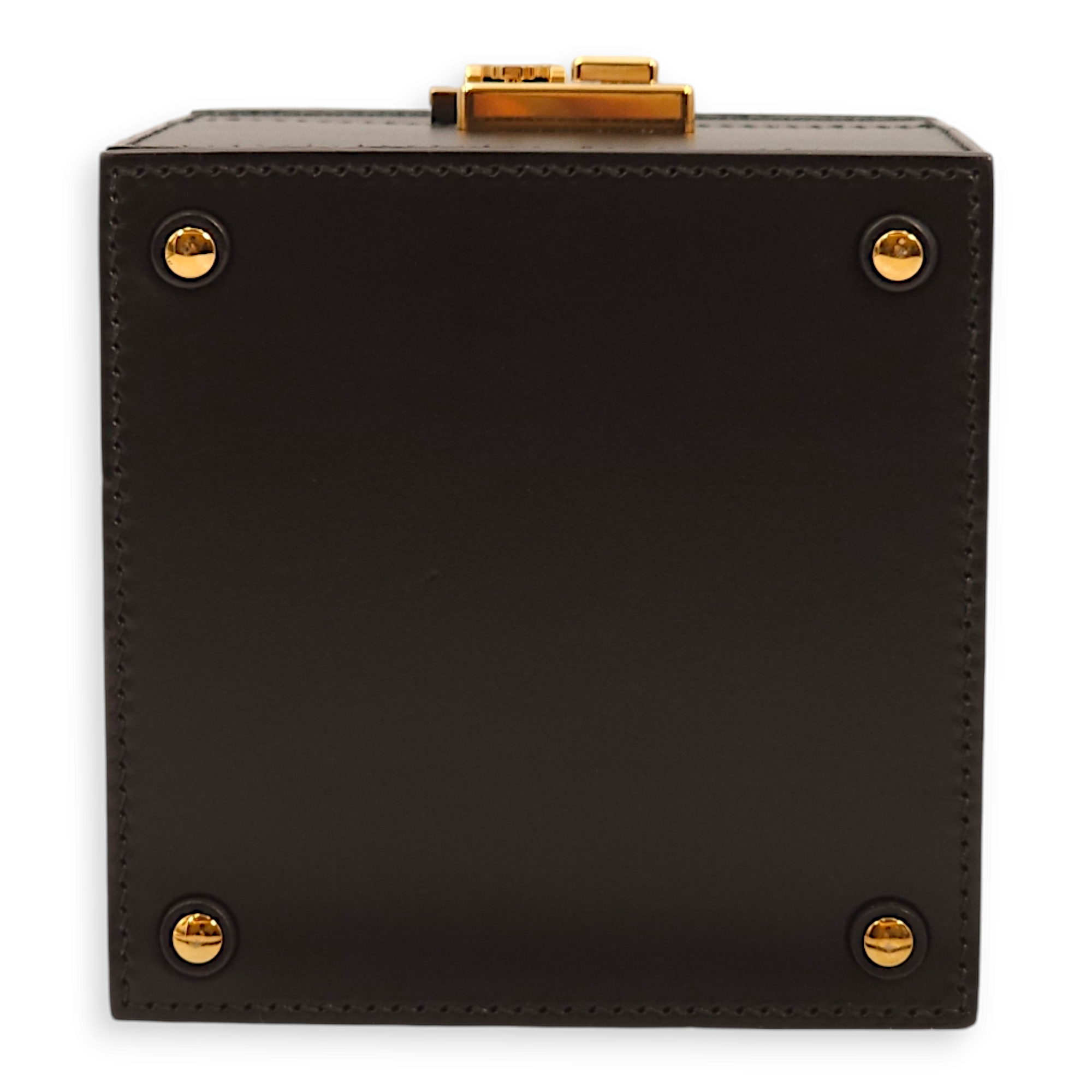 Vanity Mini Black Top Handle Bag in Calfskin, Gold hardware